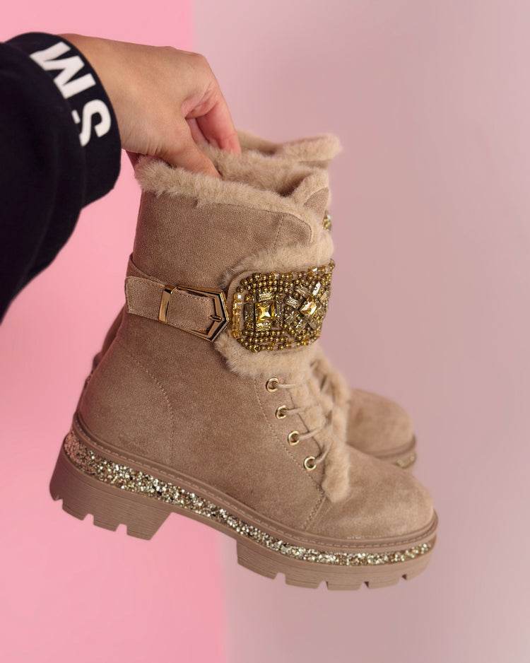 Stone Detail Khaki Boots
