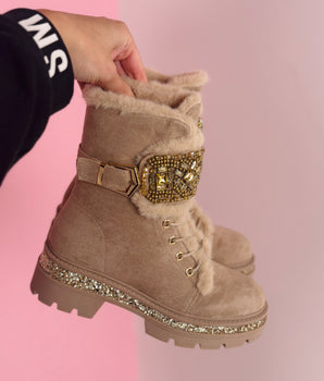 Stone Detail Khaki Boots