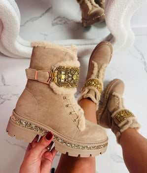 Stone Detail Khaki Boots