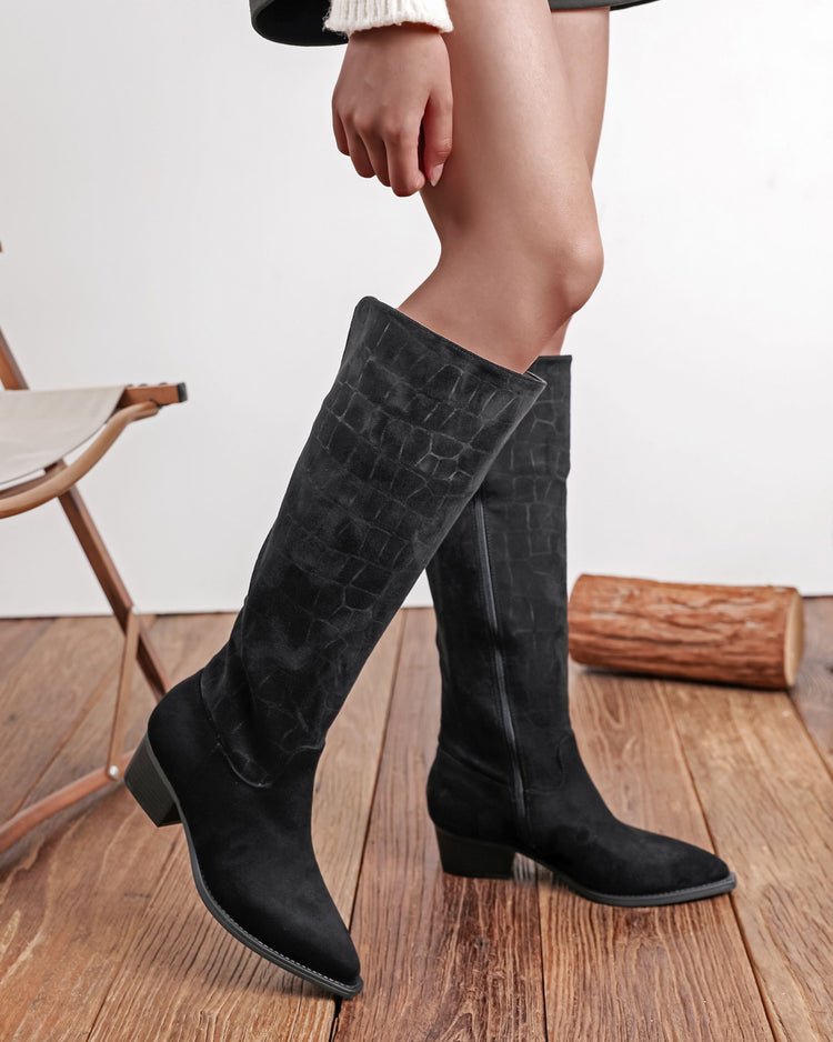 Pattern High Boots - Black