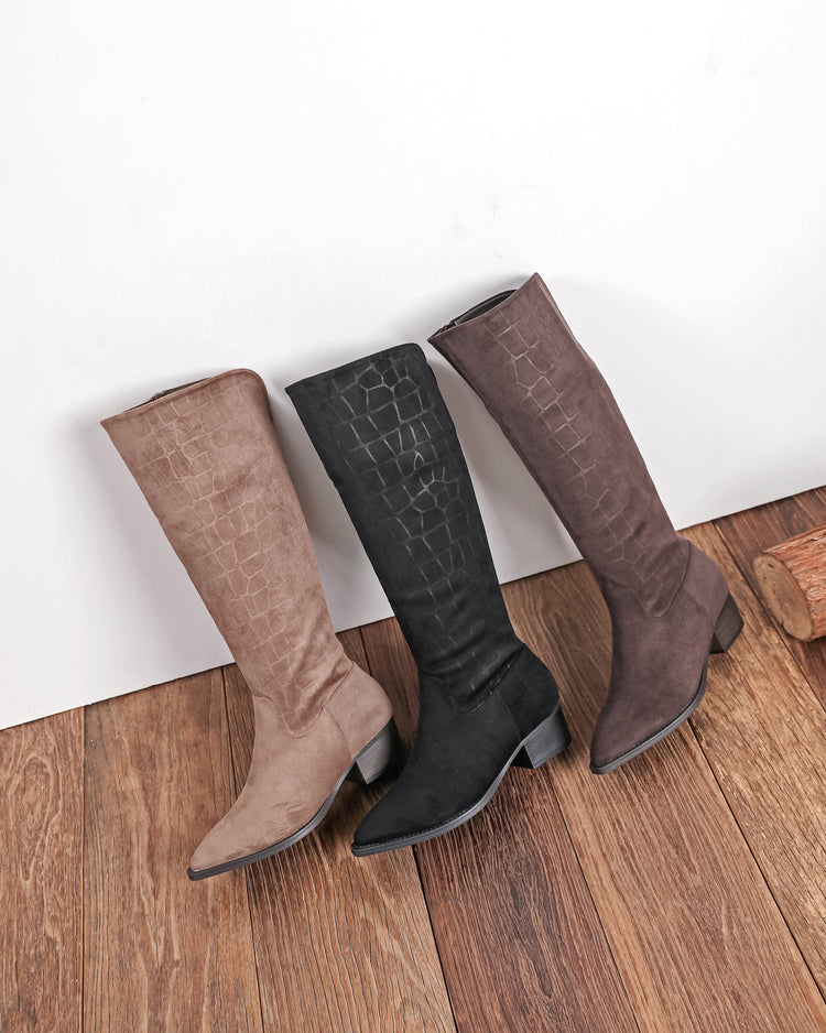 Pattern High Boots - Brown