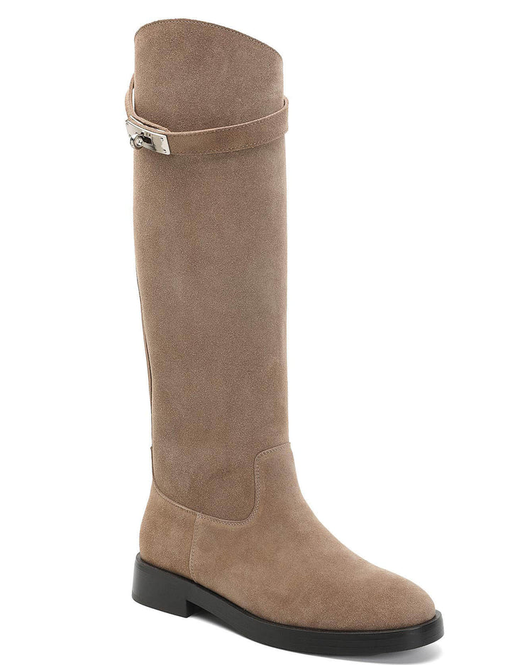 Amélie Leather High Boots - Khaki