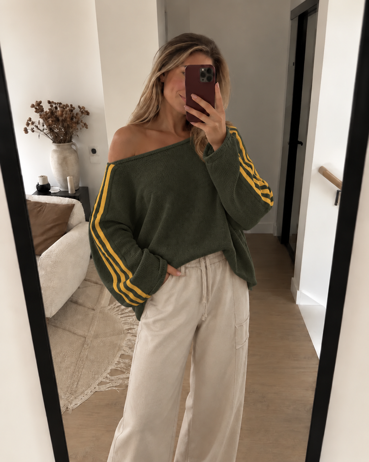 Off Shoulder Stripe Sweater