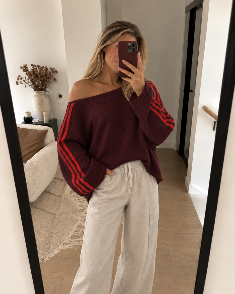 Off Shoulder Stripe Sweater