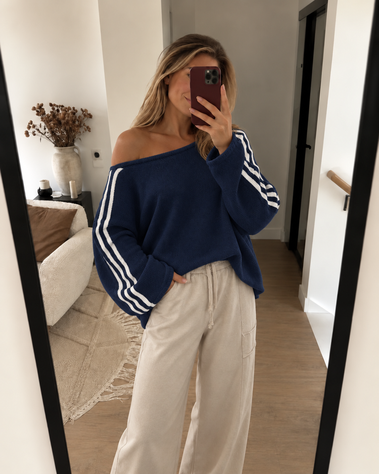 Off Shoulder Stripe Sweater