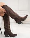Brown suedine cowboy boots with embroidery