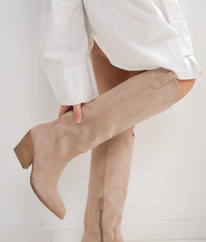Taupe Suedine Cowboy-Stiefel mit Stickerei