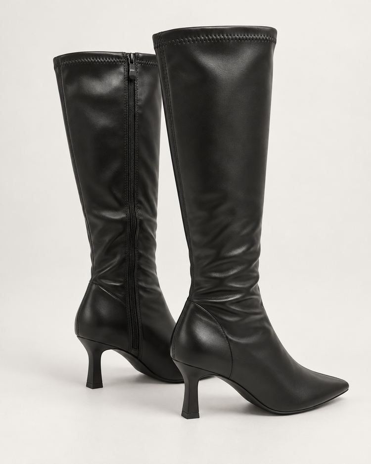 Stretchy PU Hoge Laarzen - Black