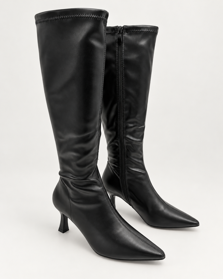 Stretchy PU Hoge Laarzen - Black