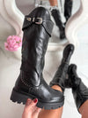 Stud Gesp Black High Boots