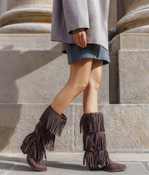 All Over Fringle Brown Boots