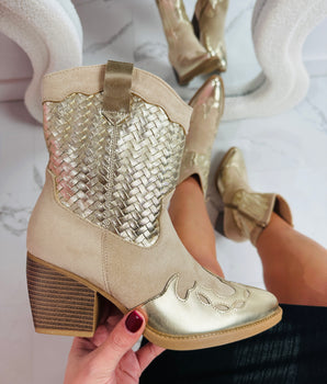 Woven Gold Cowboy Boots
