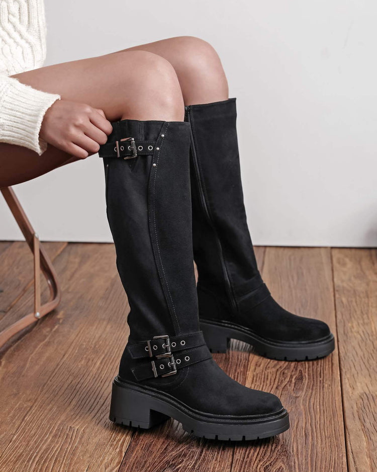 Triple Buckle Boots - Black in Black