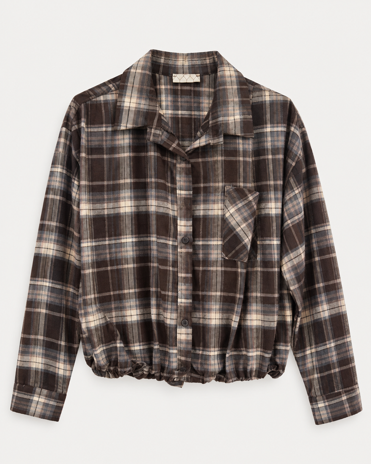 Checked Cropped Blouse in brown