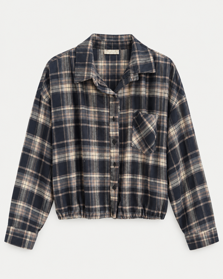 Checked Cropped Blouse in navy