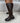 Brown Double Buckle Stretch Boots with silver colored buckles