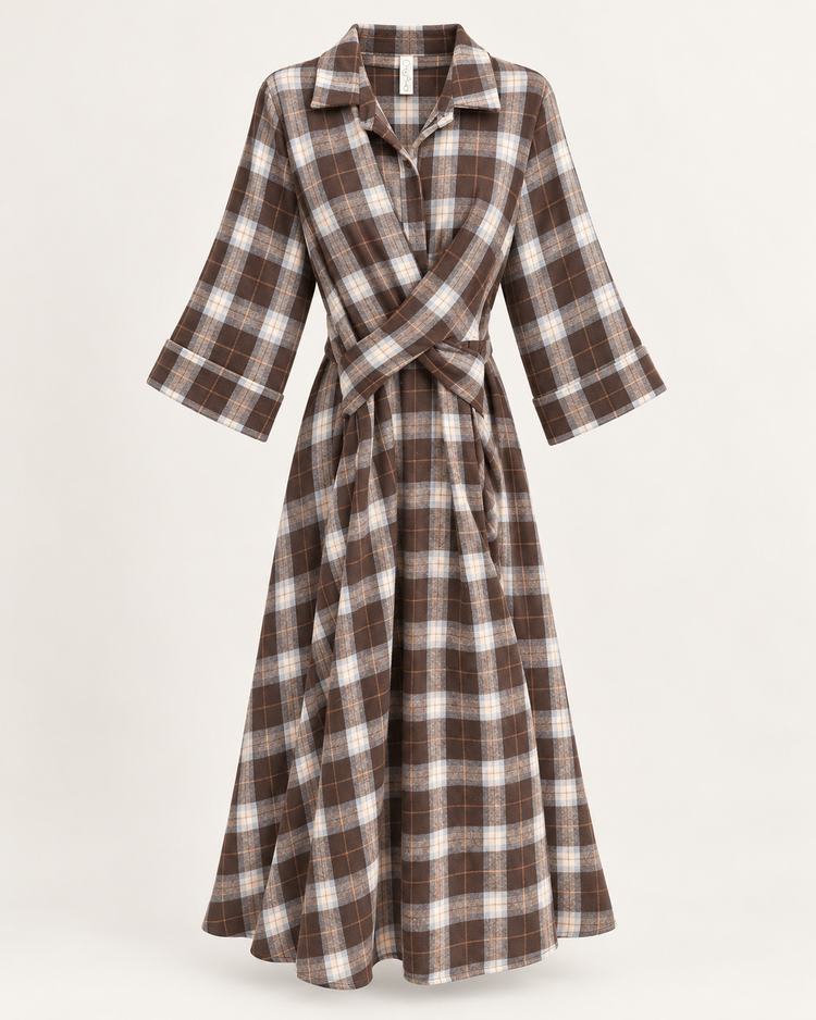 Checkered Maxi Dress – Brown