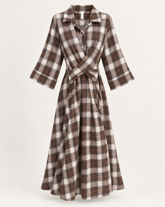 Robe Longue à Carreaux – Marron