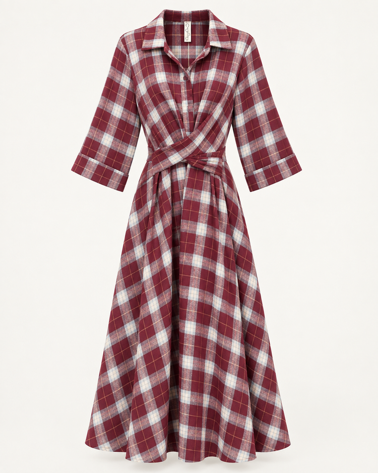 Checkered Maxi Dress – Burgundy