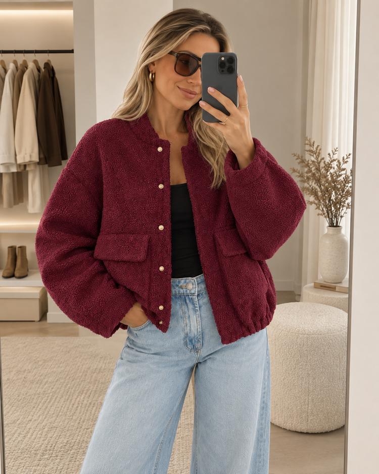 Cozy Bomberjacket in Burgundy – voorkant