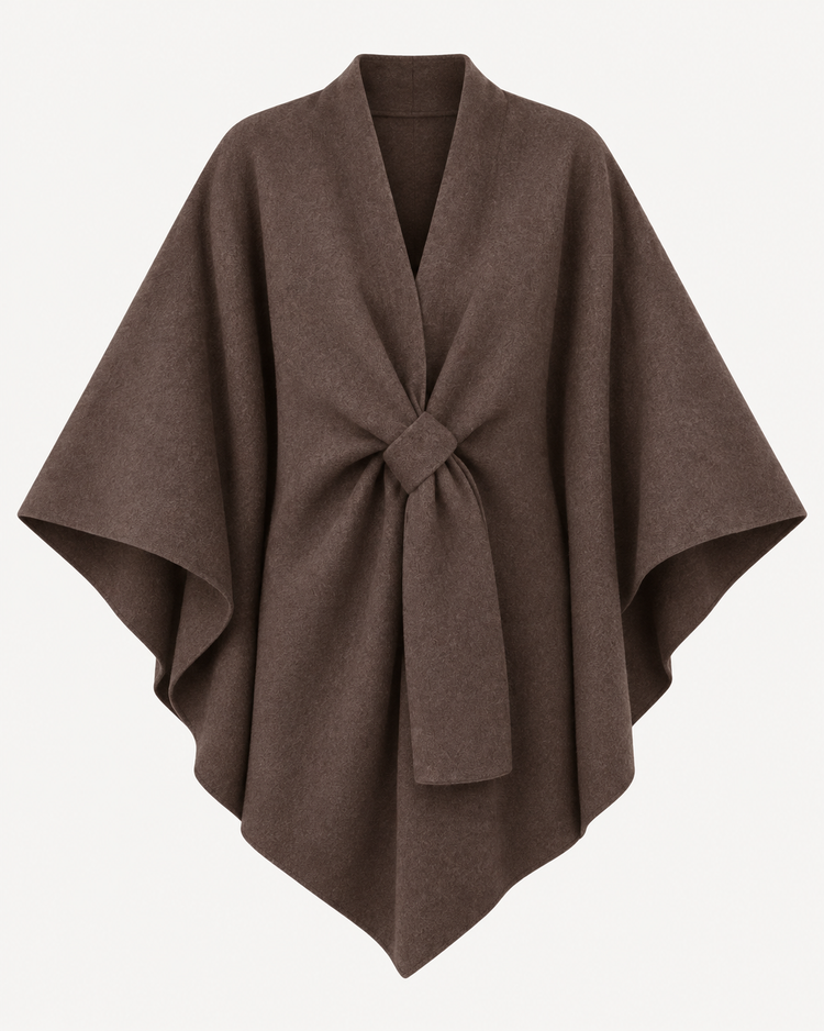 Knot Poncho in Brown – voorkant
