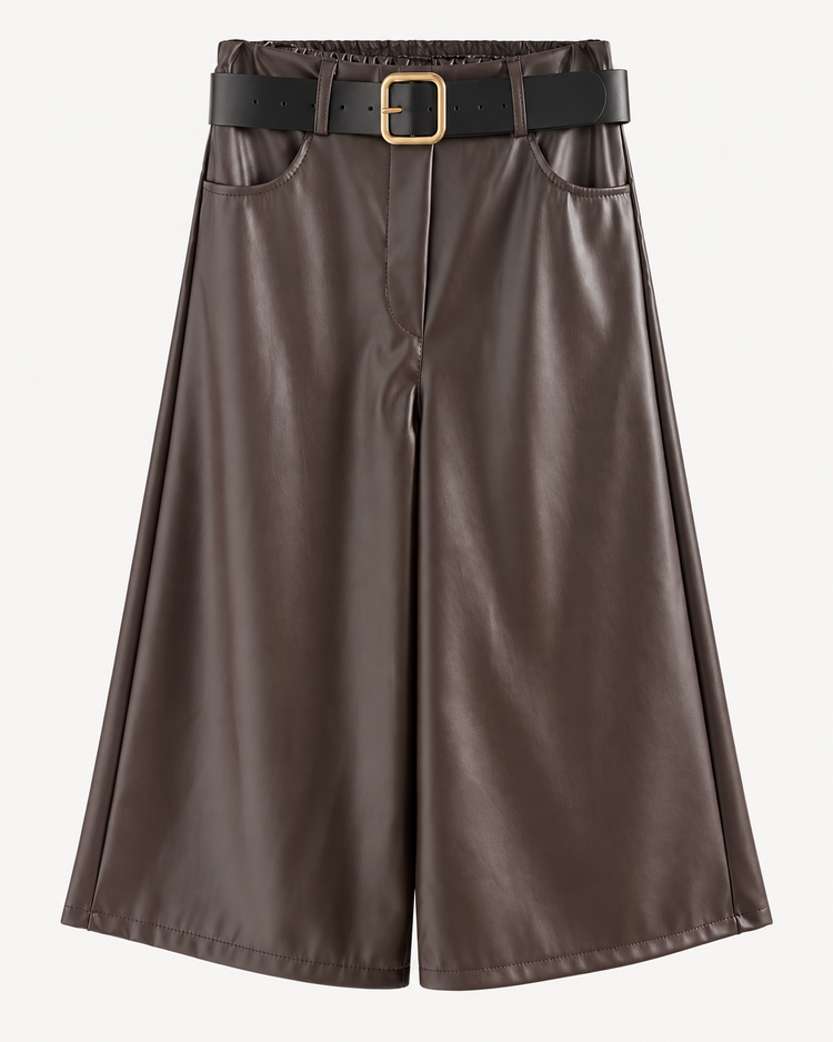 Leatherlook Capri Broek in bruin