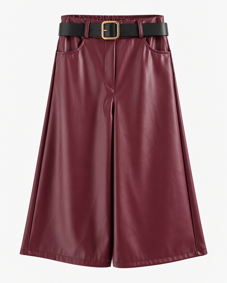 Leatherlook Capri Broek in burgundy