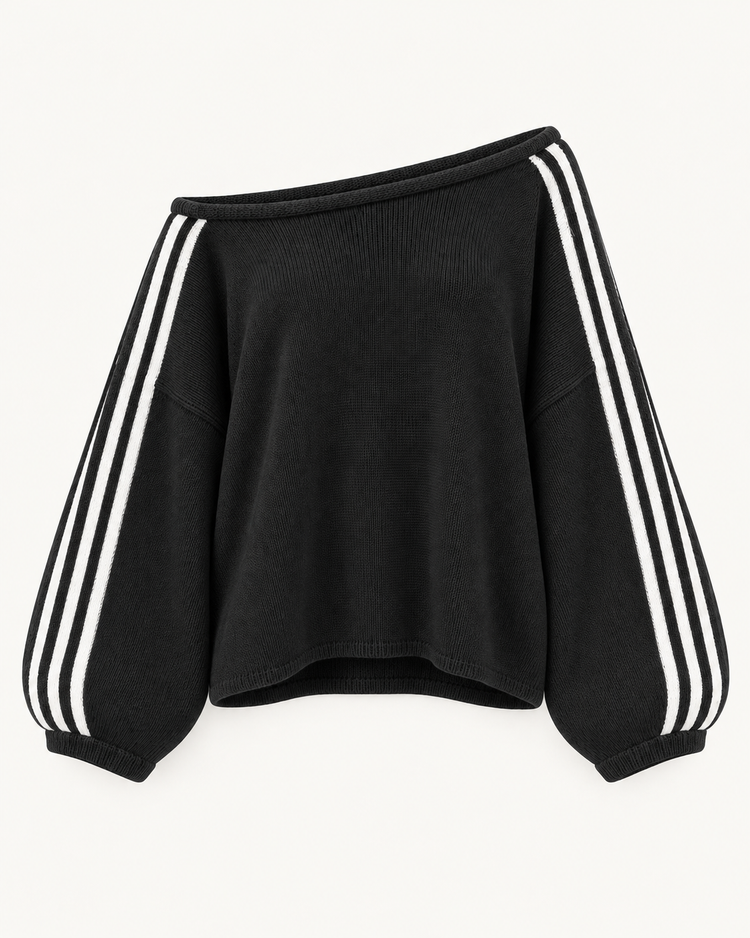 Off Shoulder Stripe Sweater in Black - packshot
