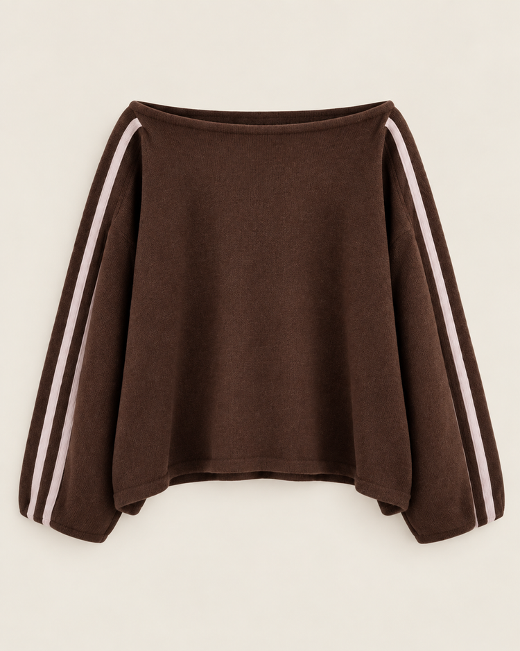 Off Shoulder Stripe Sweater in Brown - packshot