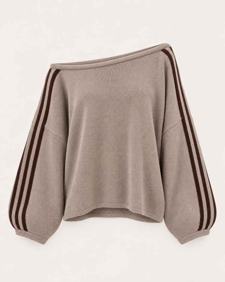 Off Shoulder Stripe Sweater in Taupe - packshot