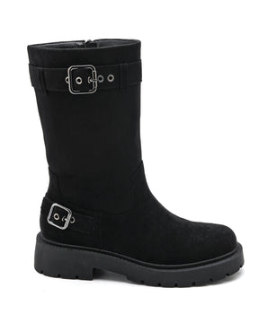 Halbhohe schwarze Stiefel mit Schnallen